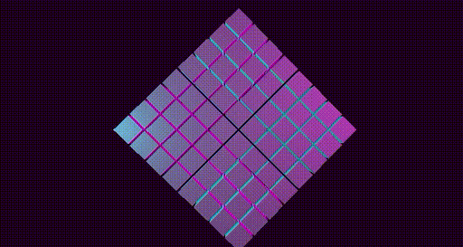 Animation of a 8x8 grid of cubes rotating together.