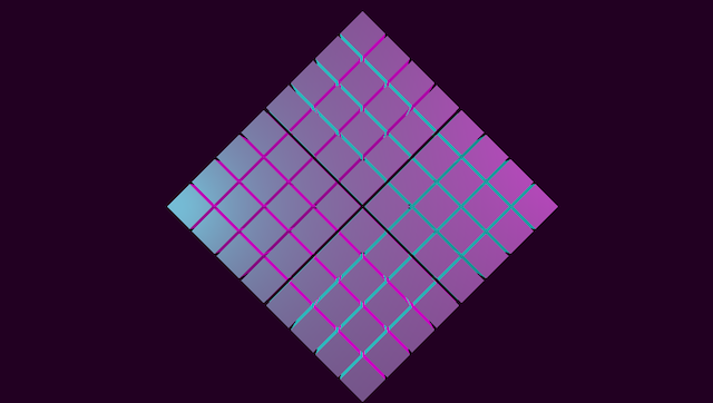 An image of an eight-by-eight grid of squares tilted 45 degrees